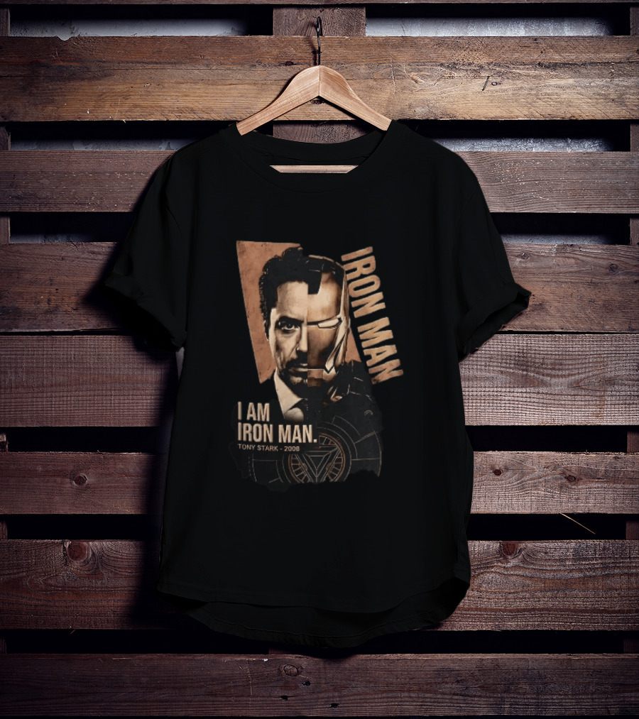 I Am Iron Man Tony Stark 2008 Robert Downey Jr Split Face Iron Man T-Shirt