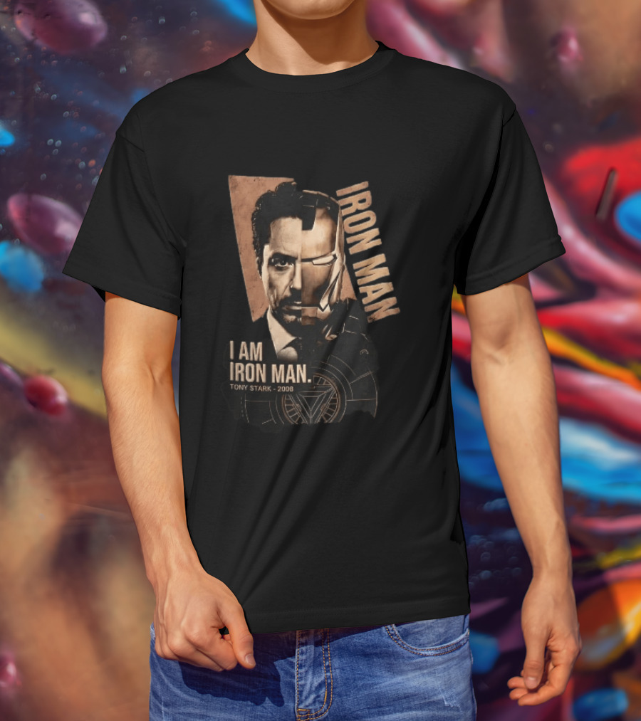 I Am Iron Man Tony Stark 2008 Robert Downey Jr Split Face Iron Man T-Shirt