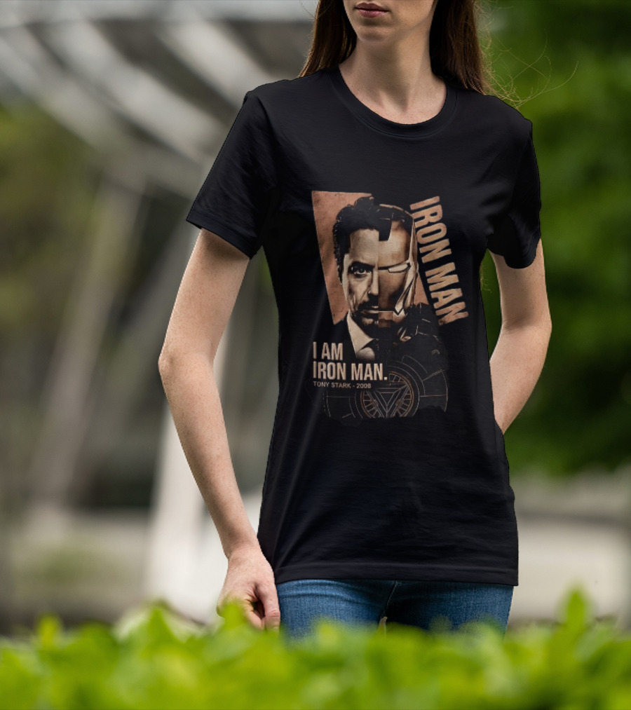 I Am Iron Man Tony Stark 2008 Robert Downey Jr Split Face Iron Man T-Shirt