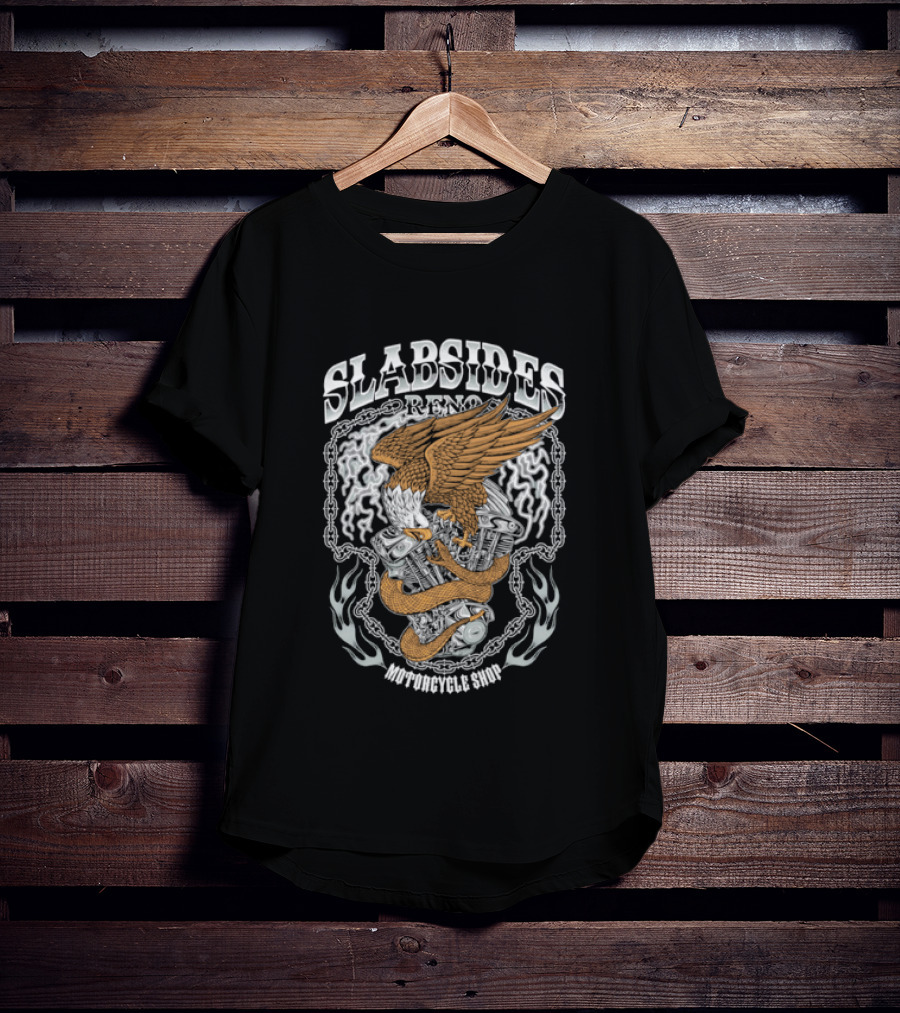 Slabsides Reno Motorcycle Eagle With Snake V Twin Engine T-Shirt