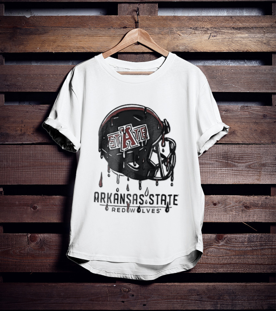 Arkansas State Redwolves State Dripping Liquid Paint Football Helmet T-Shirt