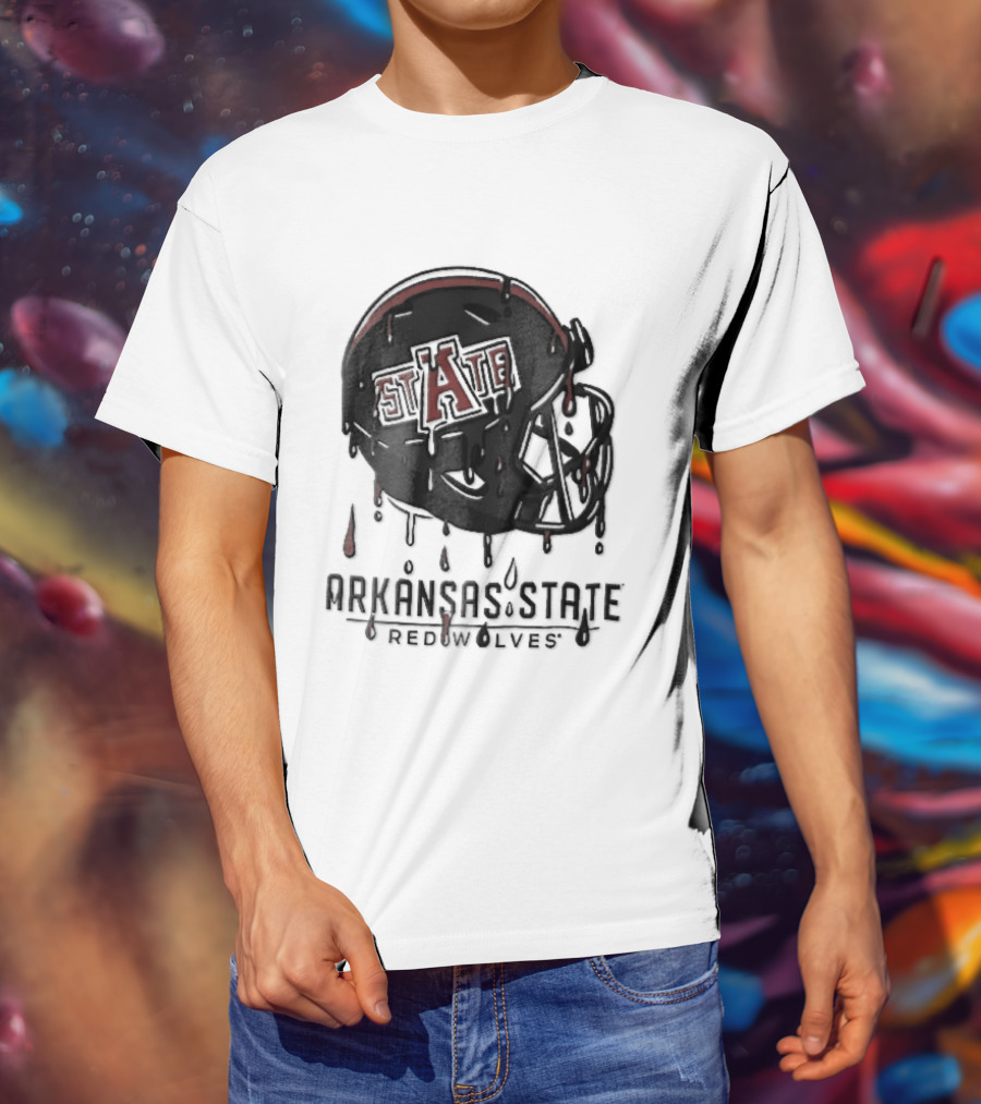 Arkansas State Redwolves State Dripping Liquid Paint Football Helmet T-Shirt