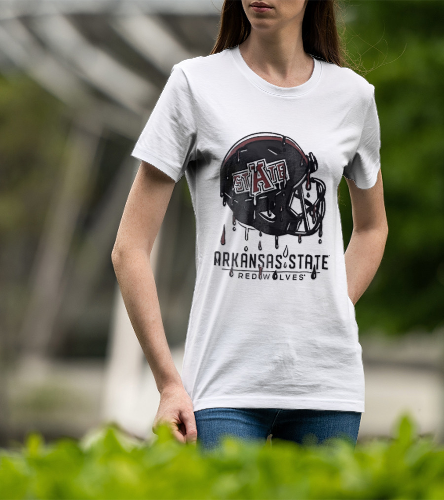 Arkansas State Redwolves State Dripping Liquid Paint Football Helmet T-Shirt