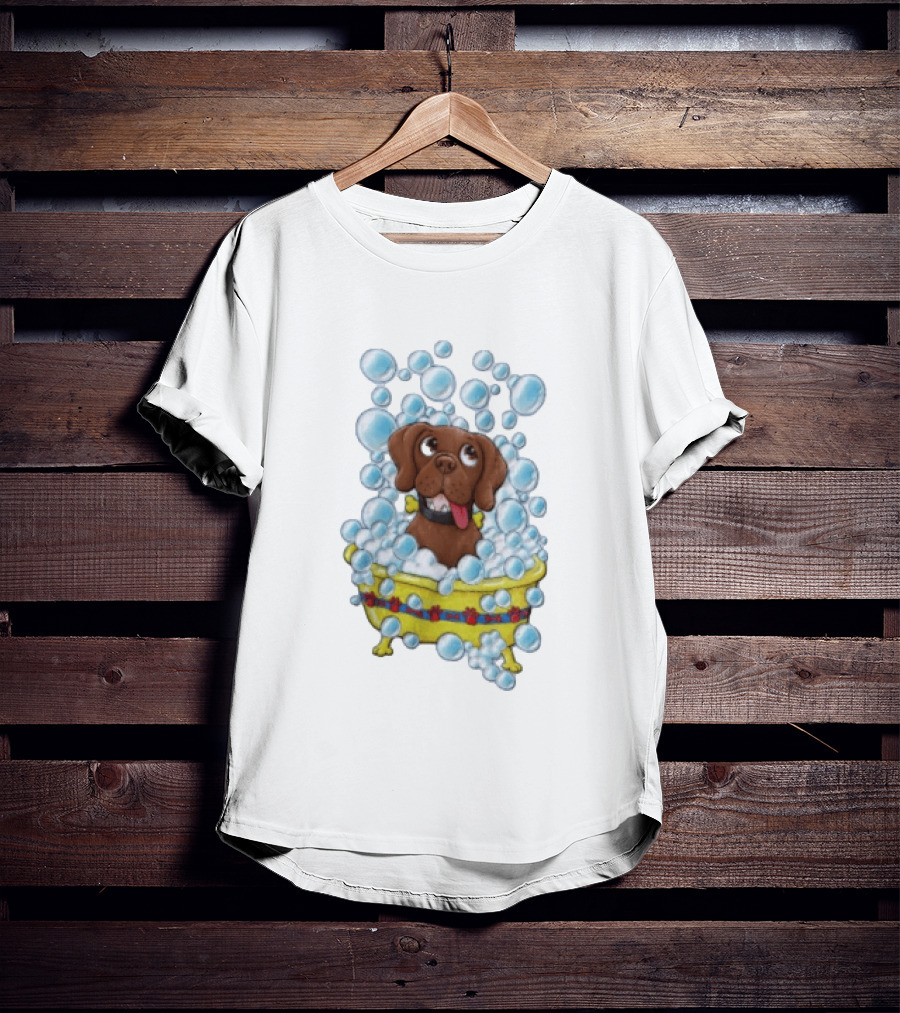 Goofy Dog Surrounded By Bubbles In Yellow Tub T-Shirt