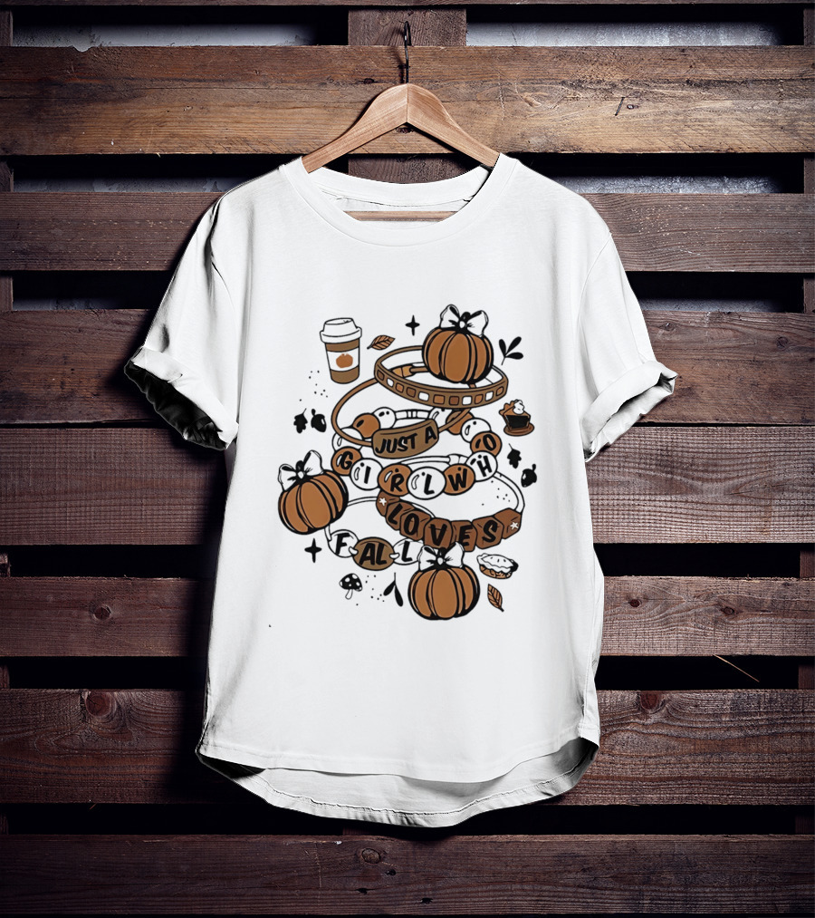 Just A Girl Who Loves Fall With Pumpkins And Coffee Cup T-Shirt