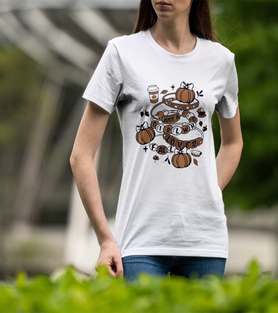 Just A Girl Who Loves Fall With Pumpkins And Coffee Cup T-Shirt