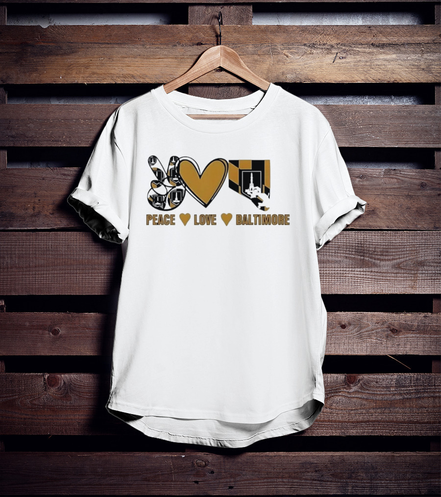 Peace Love Baltimore Gold Maryland Flag City Monument T-Shirt