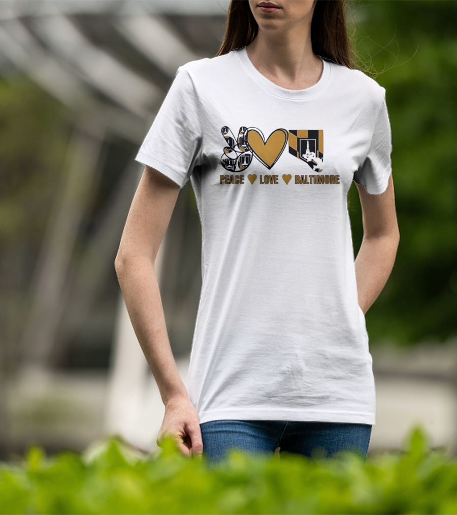 Peace Love Baltimore Gold Maryland Flag City Monument T-Shirt