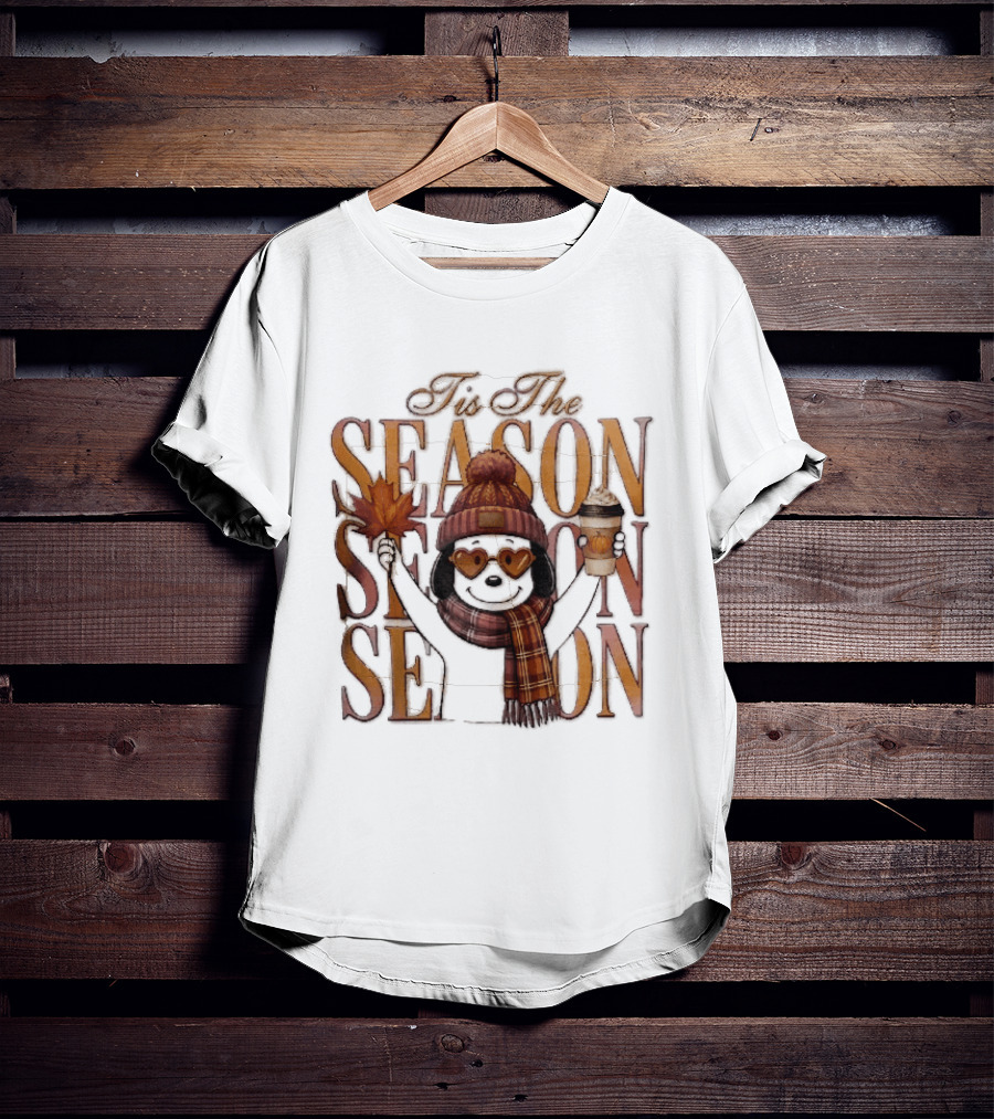 Tis The Season Fall Pumpkin Coffee Dog Autumn Cozy Vibes T-Shirt