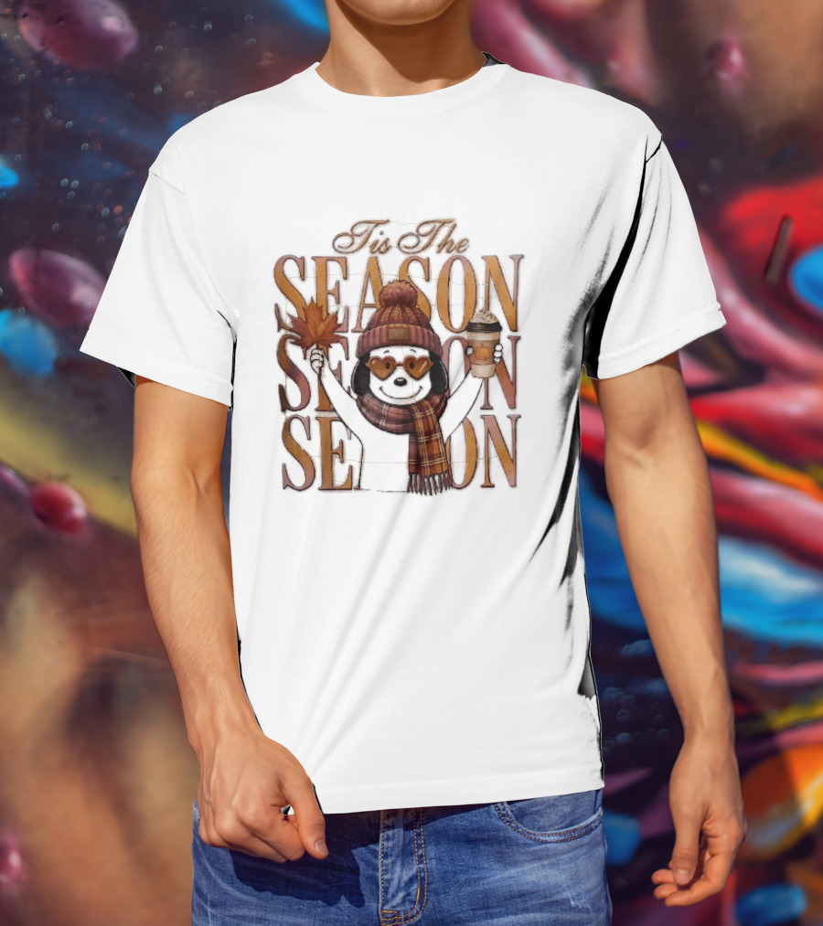 Tis The Season Fall Pumpkin Coffee Dog Autumn Cozy Vibes T-Shirt