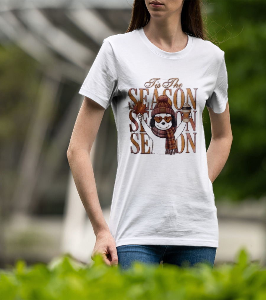 Tis The Season Fall Pumpkin Coffee Dog Autumn Cozy Vibes T-Shirt