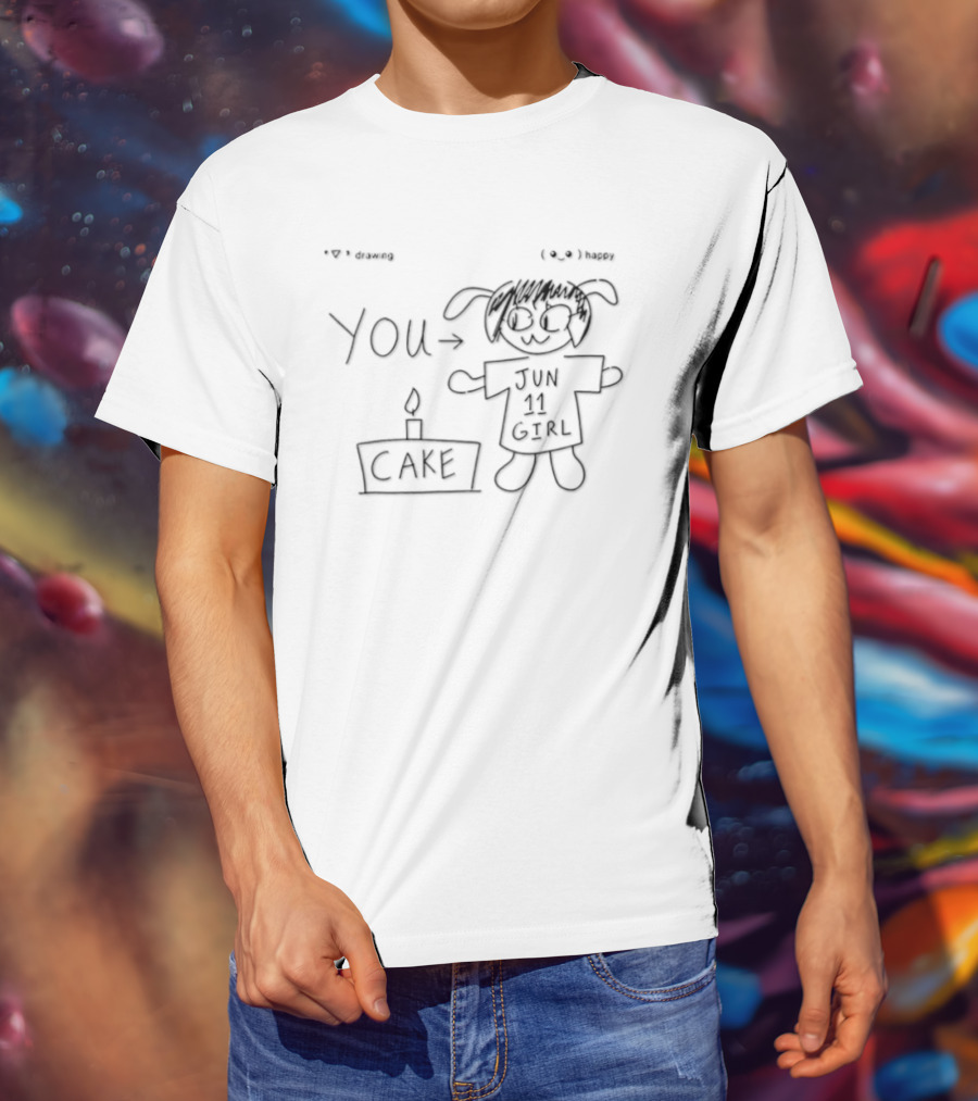 Jun 11 Girl Birthday Cake Drawing With You And Candle T-Shirt