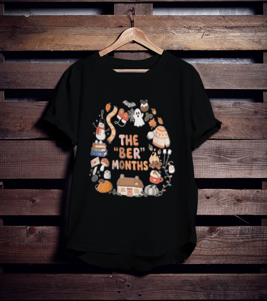 Cozy Autumn Wreath The Ber Months Pumpkin House And Sweater T-Shirt
