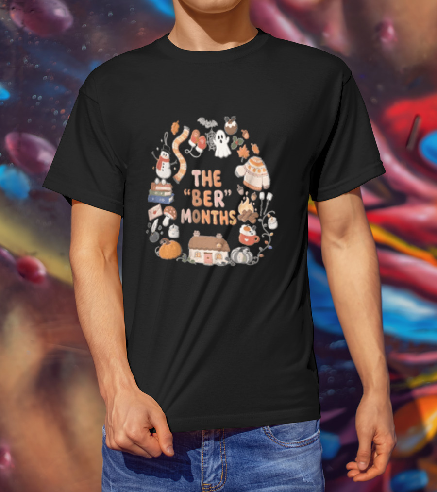 Cozy Autumn Wreath The Ber Months Pumpkin House And Sweater T-Shirt