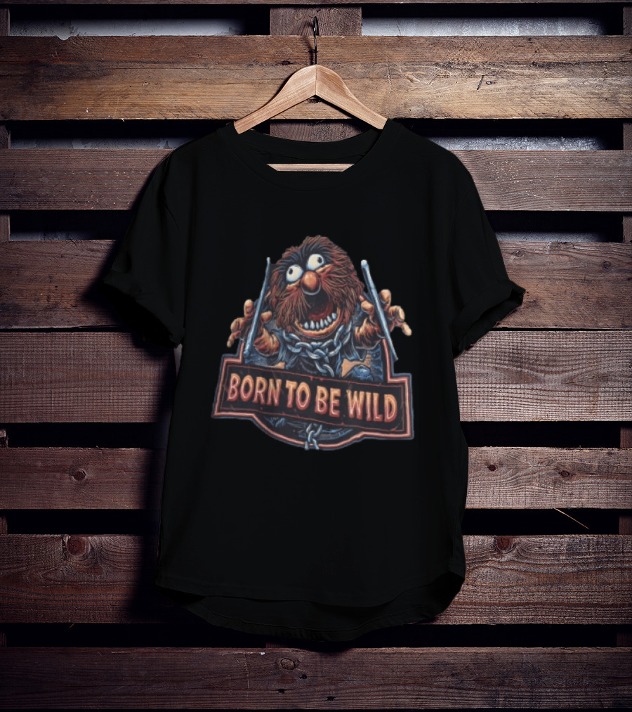 Born To Be Wild Animal Cartoon Drummer Chain Holding Drumsticks T-Shirt