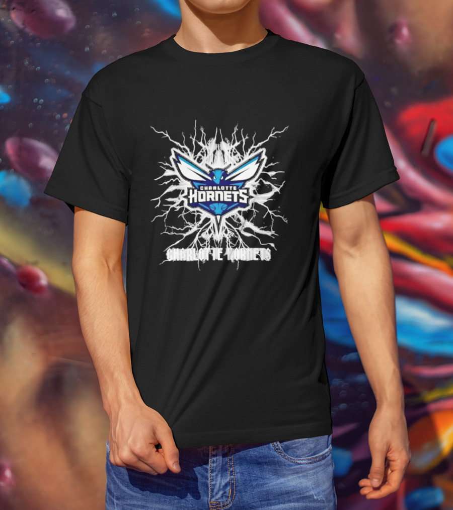 Charlotte Hornets Basketball Team Lightning Bolt T-Shirt