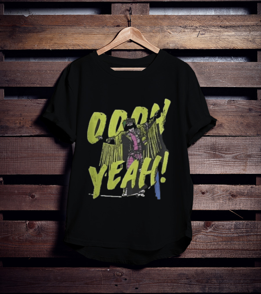 Oooh Yeah Macho Man Randy Savage Wrestler Outstretched Arms Fringed Jacket Distressed Green T-Shirt