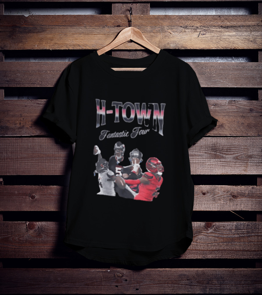 H Town Fantastic Four Houston Texans Football Players Uniform Collage T-Shirt
