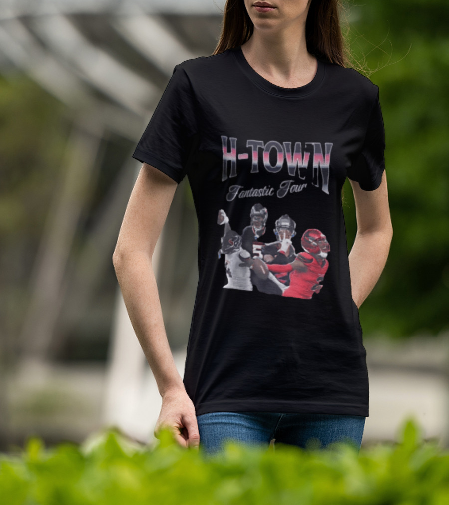 H Town Fantastic Four Houston Texans Football Players Uniform Collage T-Shirt
