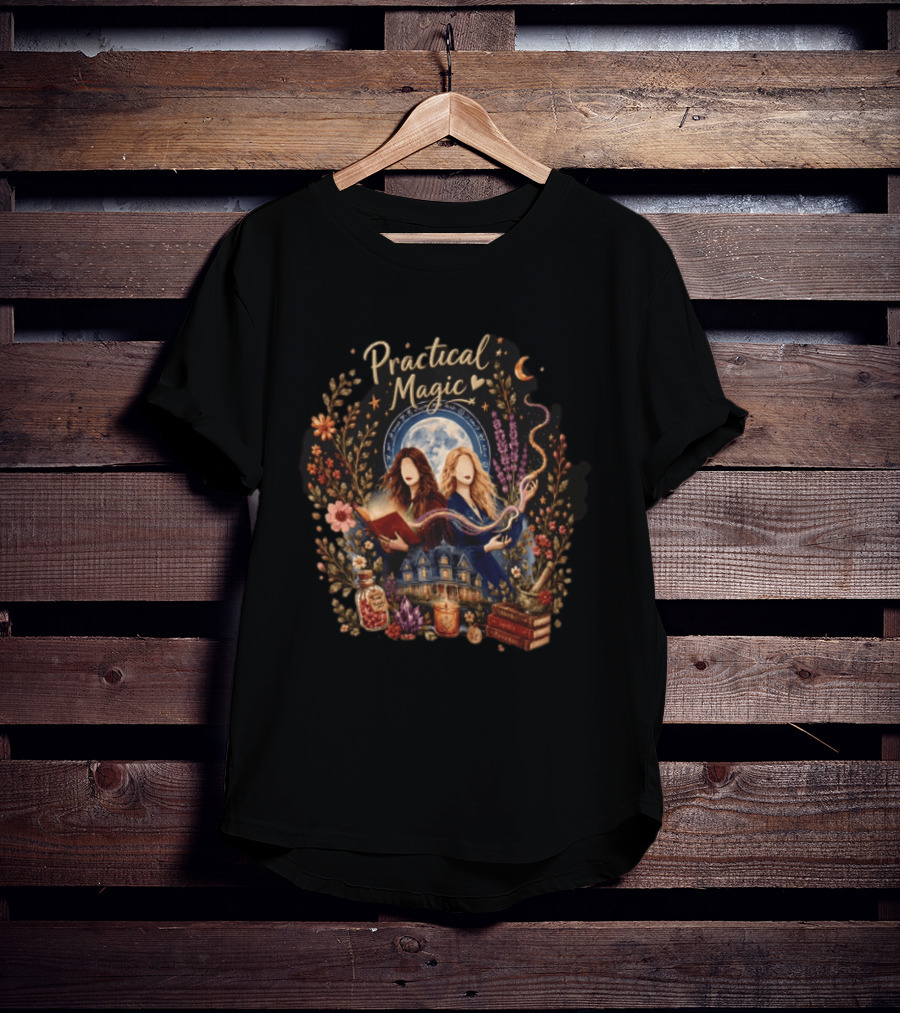 Practical Magic Witches House Candle Potion Books Floral Frame Nicole Kidman Sandra Bullock T-Shirt