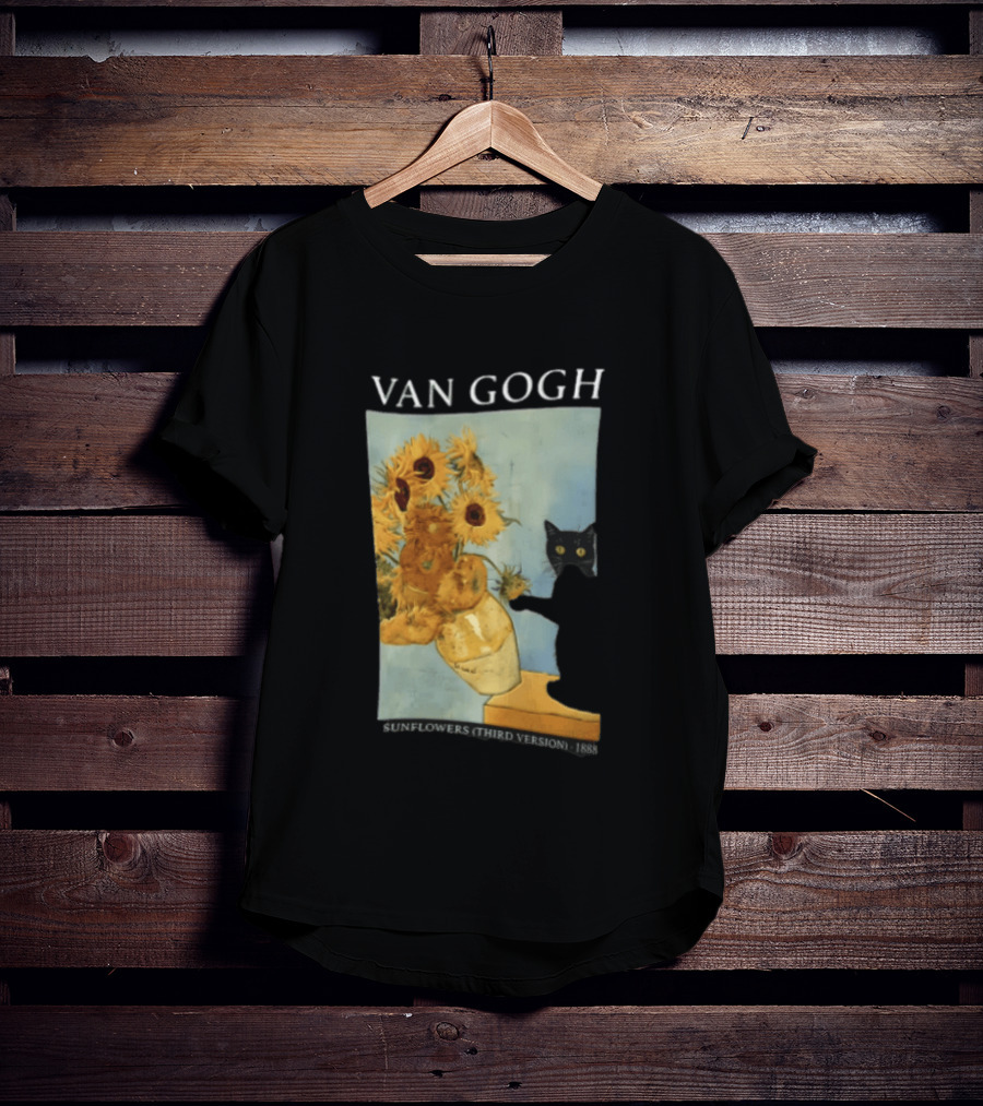 Van Gogh Sunflowers Third Version 1888 Black Cat Vase T-Shirt
