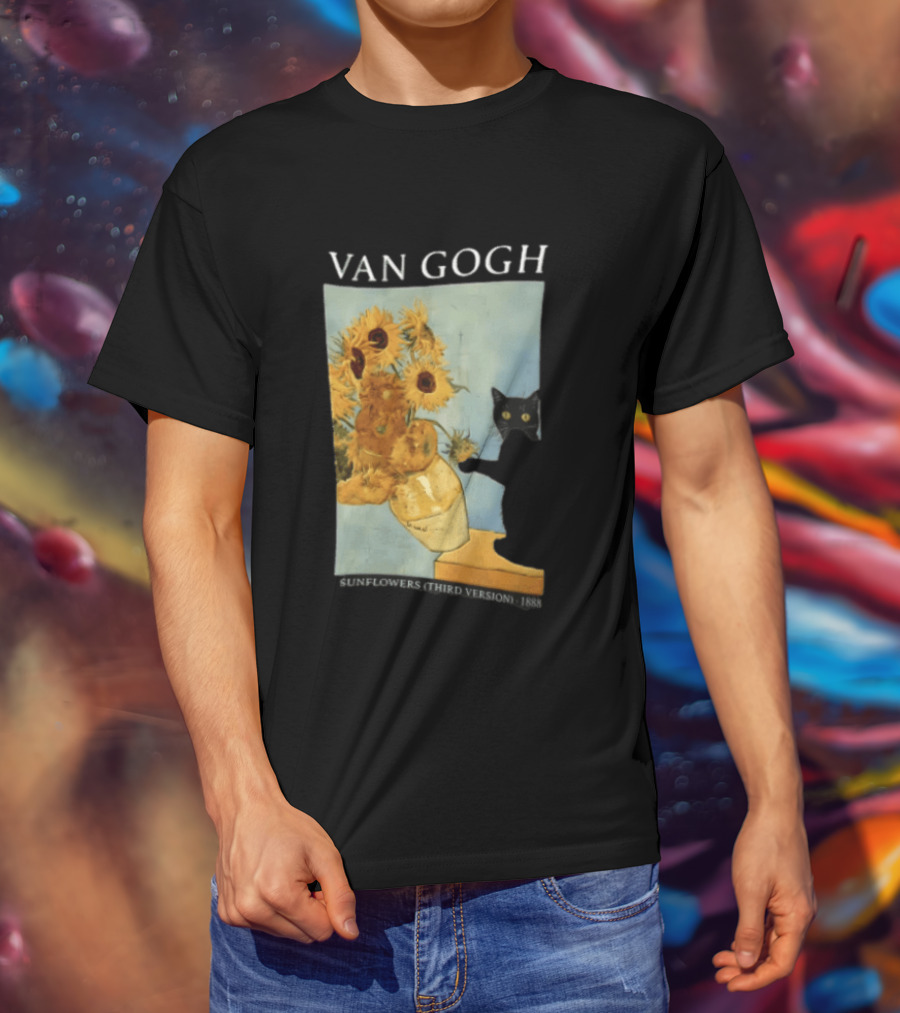 Van Gogh Sunflowers Third Version 1888 Black Cat Vase T-Shirt