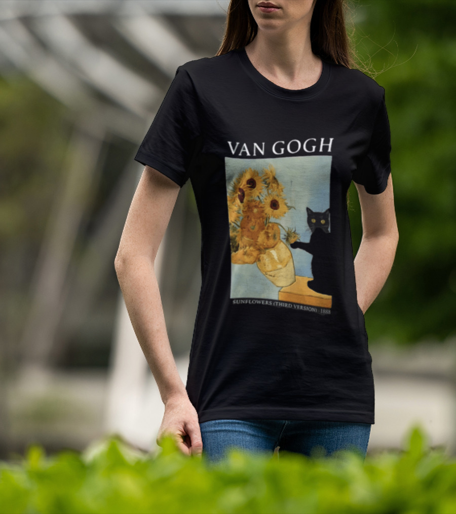 Van Gogh Sunflowers Third Version 1888 Black Cat Vase T-Shirt