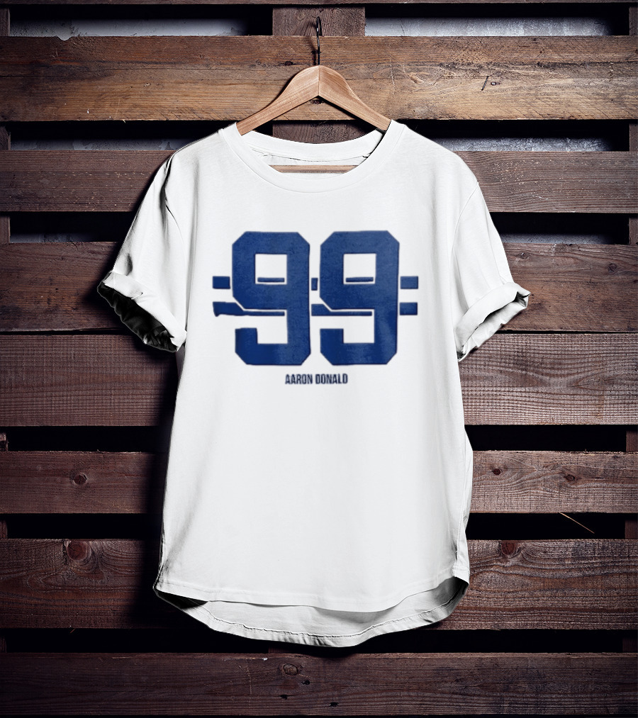 Aaron Donald 99 Blue Jersey Number Block Lettering Horizontal Stripes T-Shirt