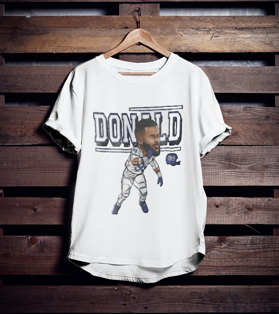Donald 99 Football Player Blue White Cartoon Caricature Helmet T-Shirt