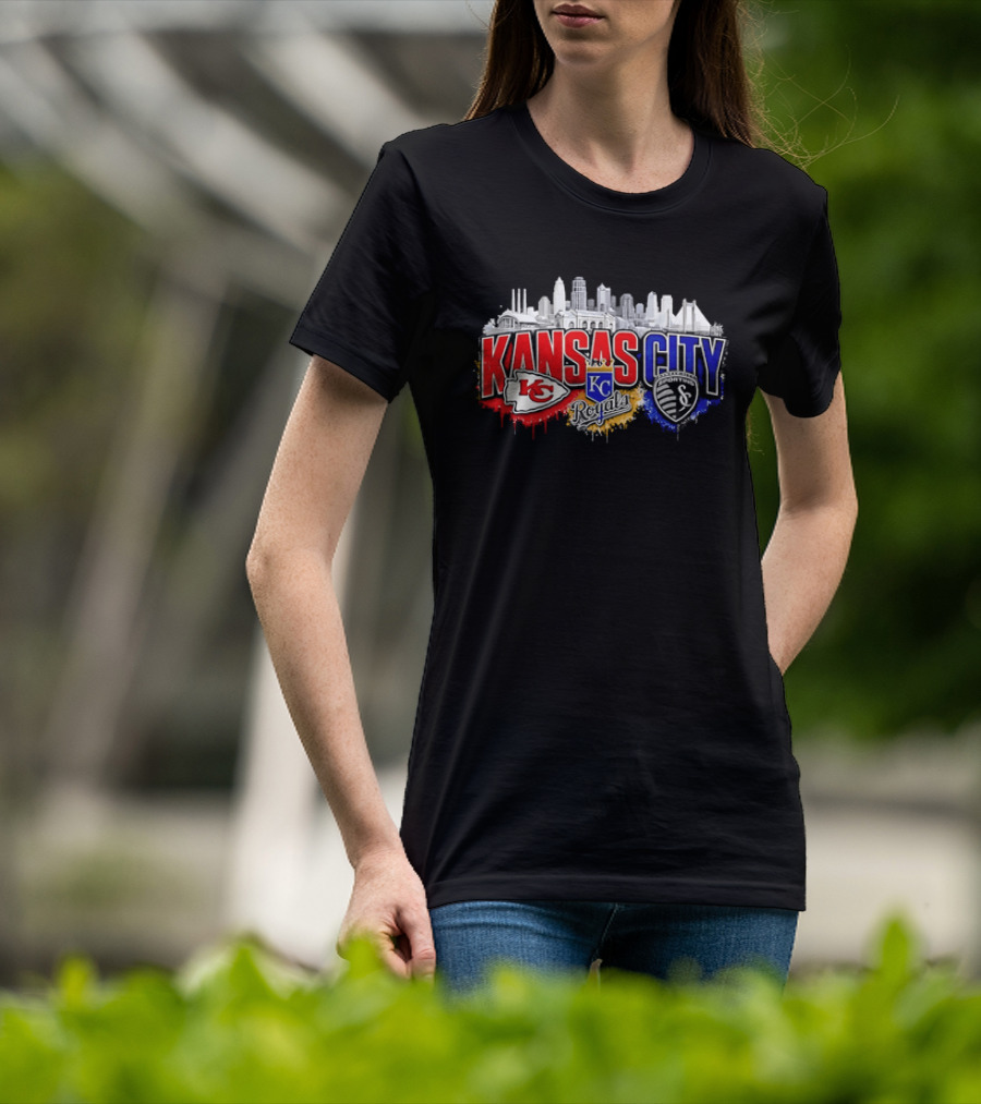 Kansas City Chiefs Royals Sporting KC Skyline Fan T-Shirt
