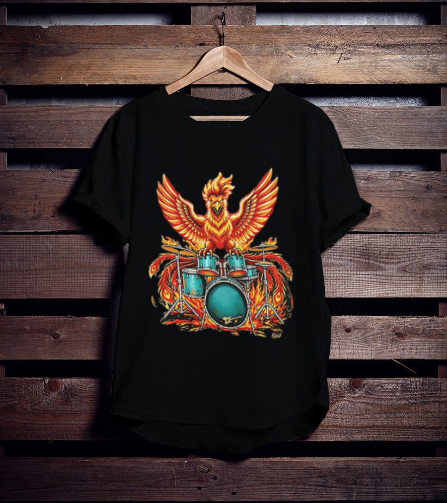 Kozik Phoenix Drummer Rock Drums Fiery Percussion Mythical Bird T-Shirt