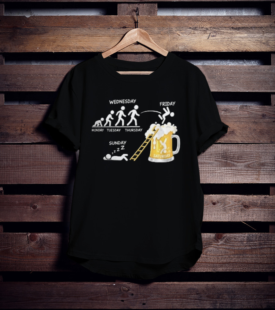 Monday To Sunday Stick Figure Evolution Beer Diving Sleeping T-Shirt