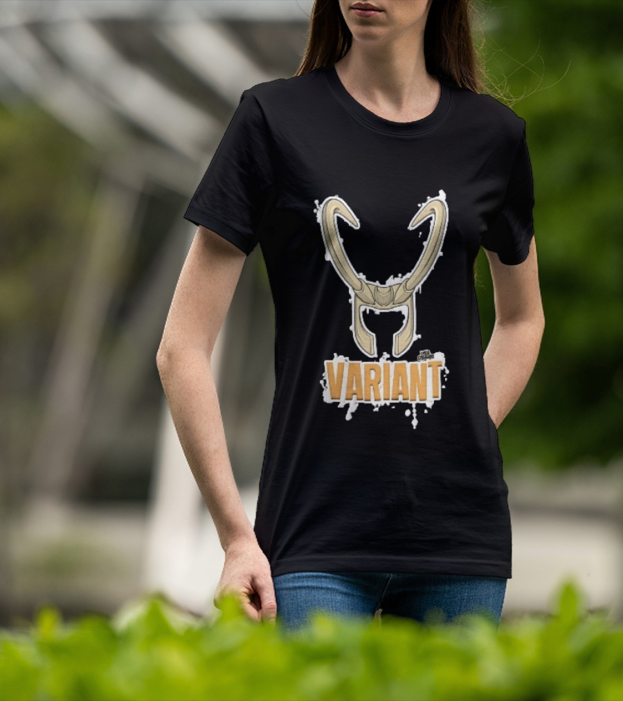 Variant Loki Horned Helmet Golden Horns White Paint Splatter Grunge Cartoon T-Shirt