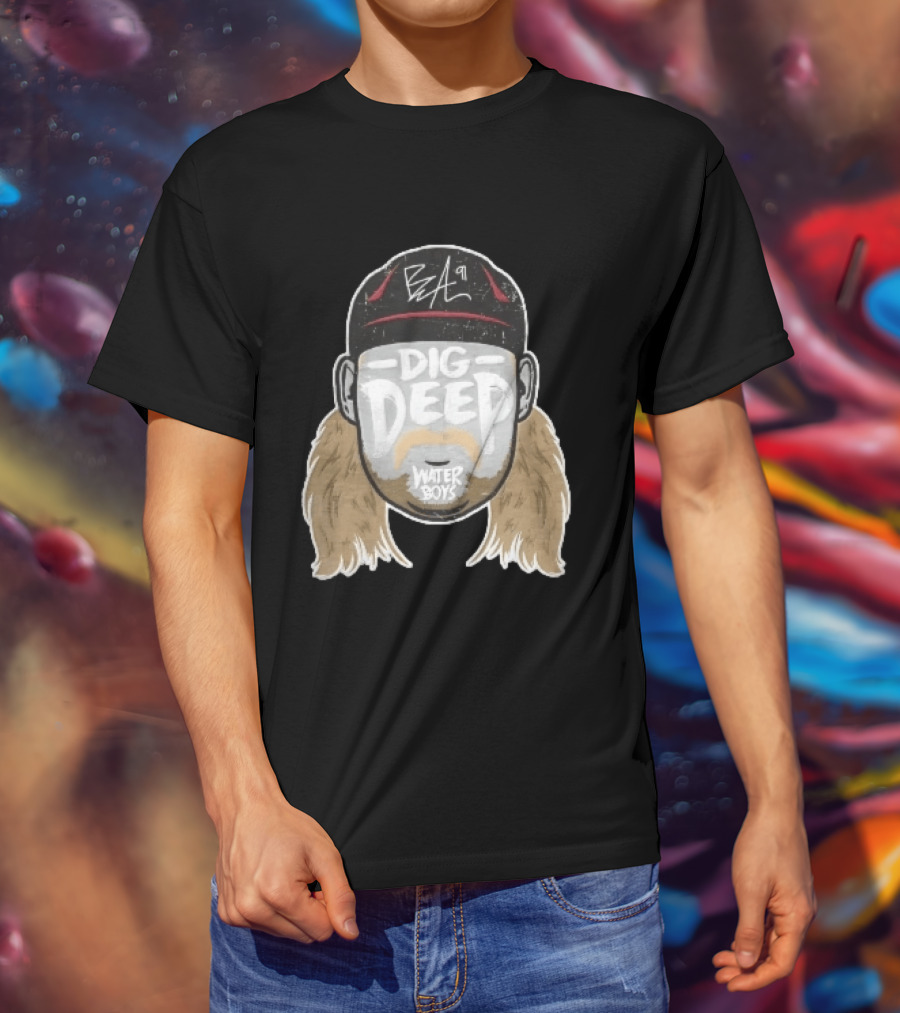 Waterboys Dig Deep Chris Long Mullet Mustache Cap Caricature T-Shirt