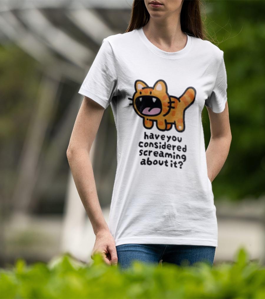 Have You Considered Screaming About It Cartoon Orange Tabby Cat Open Mouth Wide T-Shirt
