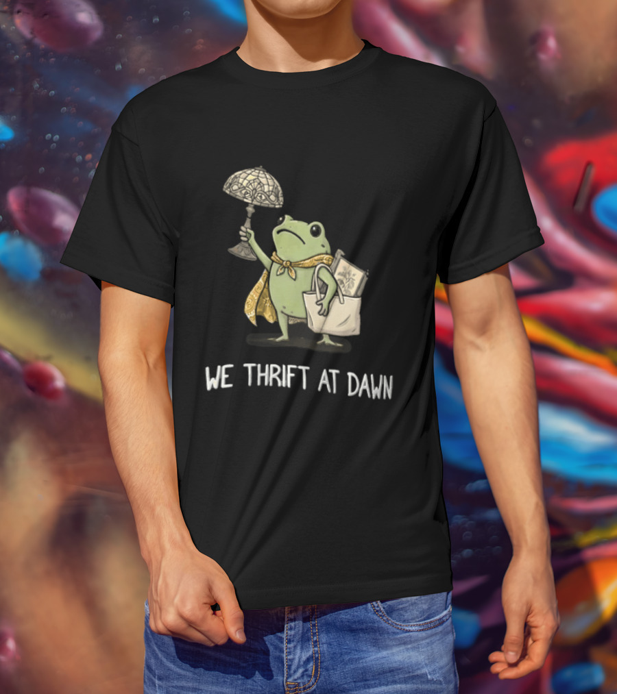 We Thrift At Dawn Frog Holding Stained Glass Lamp Scarf And Bag T-Shirt