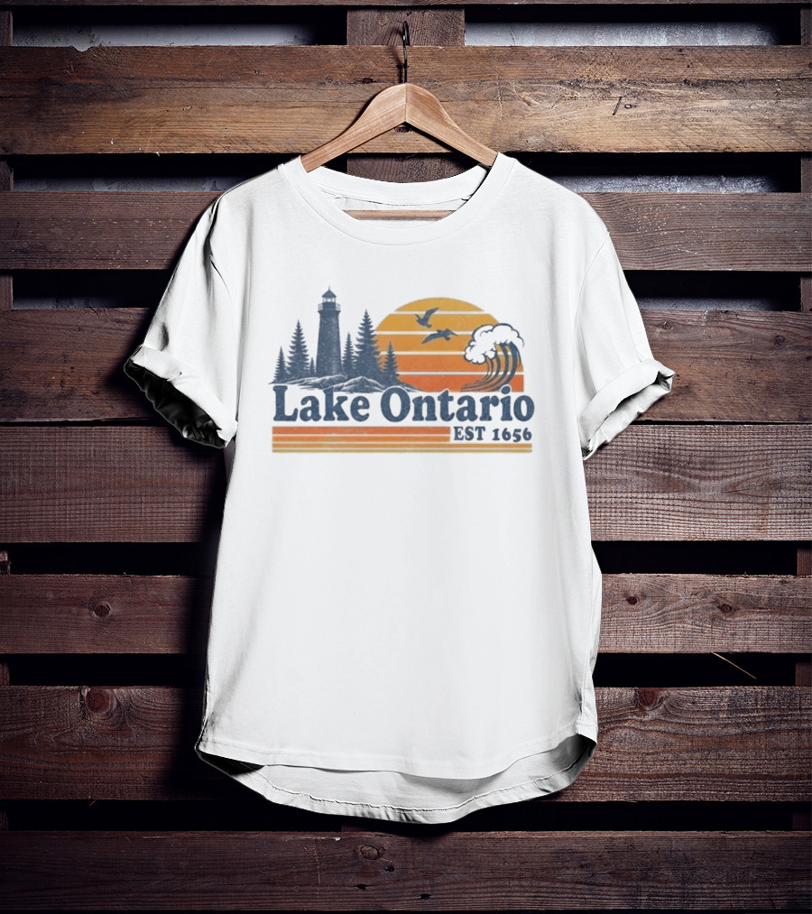 Lake Ontario Est 1656 Lighthouse Sunset Tree Birds T-Shirt