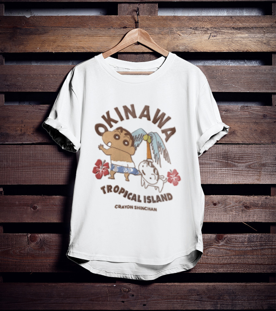 Okinawa Tropical Island Crayon Shinchan Hibiscus Palms Adventure T-Shirt
