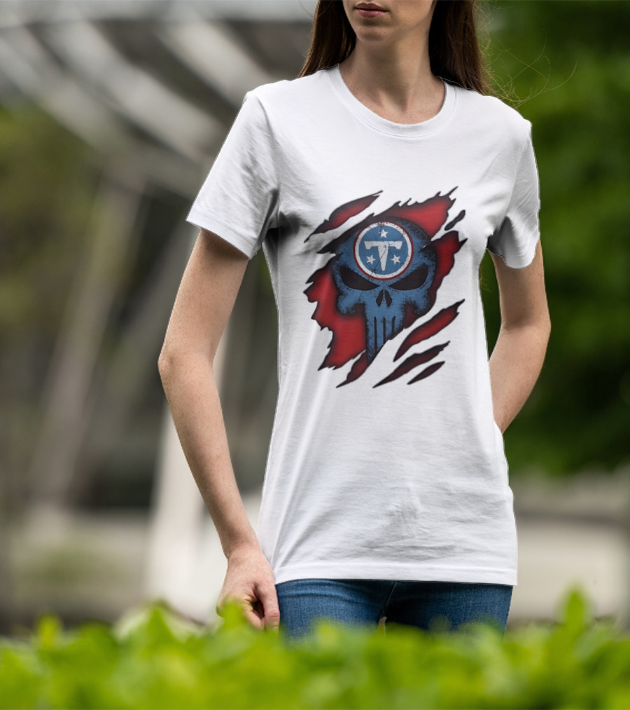Tennessee Titans Punisher Skull Ripped Red NFL Fan T-Shirt