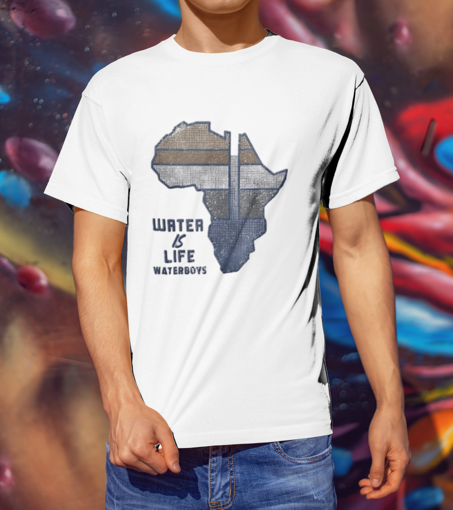 Waterboys Water Is Life Africa Map Mosaic Grid Distressed T-Shirt