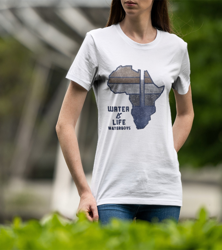 Waterboys Water Is Life Africa Map Mosaic Grid Distressed T-Shirt