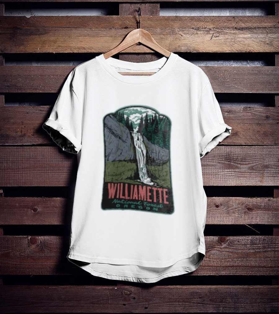 Williamette National Forest Oregon Waterfall Cliff Trees T-Shirt