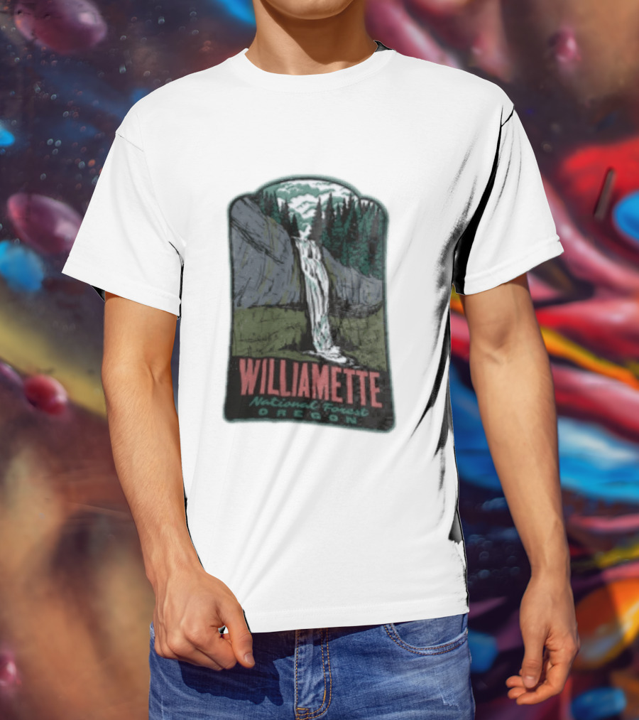 Williamette National Forest Oregon Waterfall Cliff Trees T-Shirt