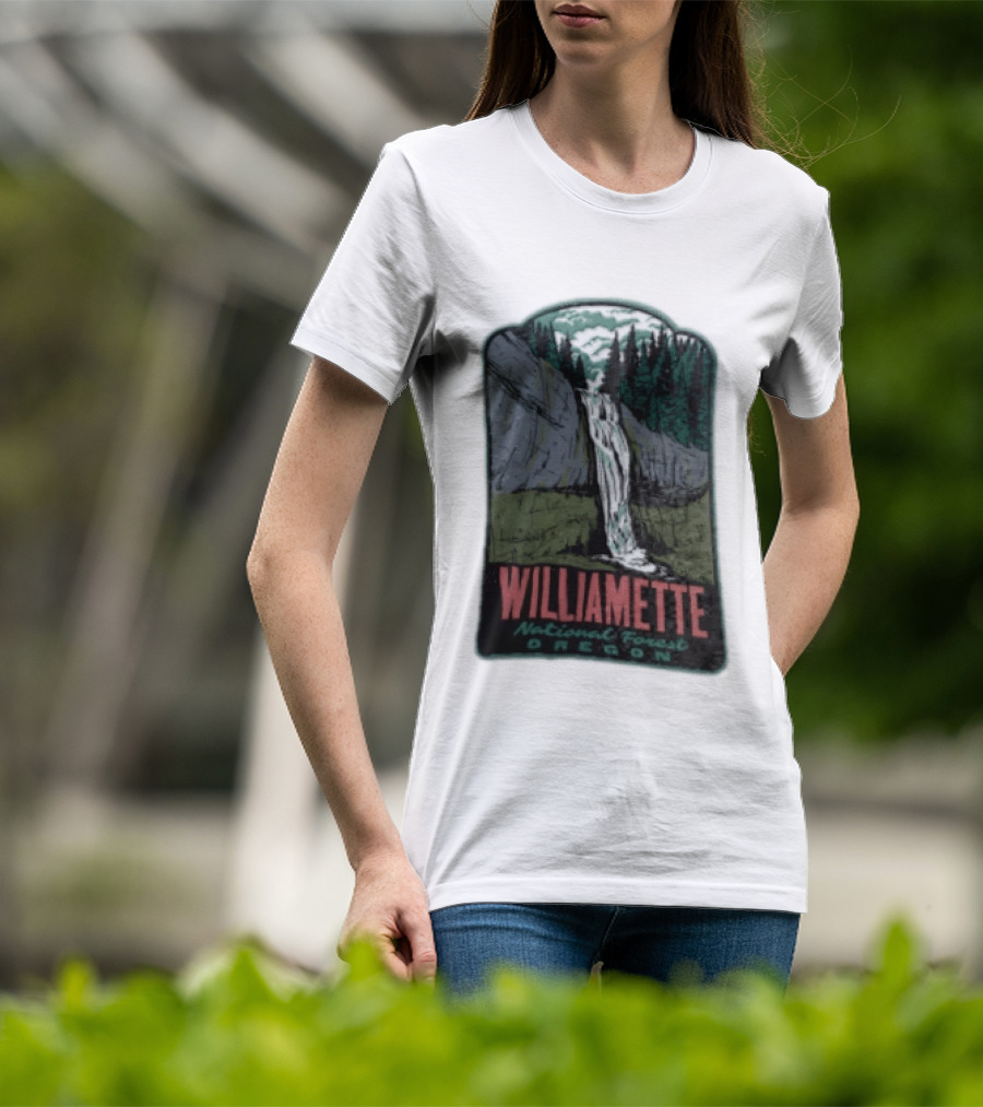 Williamette National Forest Oregon Waterfall Cliff Trees T-Shirt