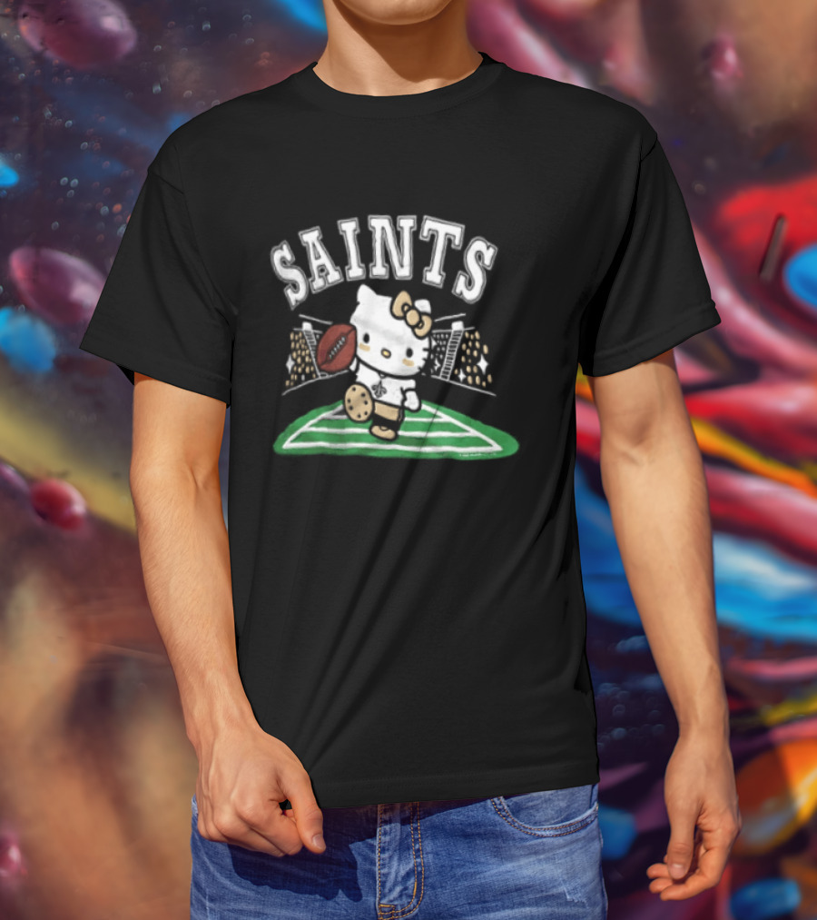 Hello Kitty New Orleans Saints Football Mascot Fan Gear T-Shirt