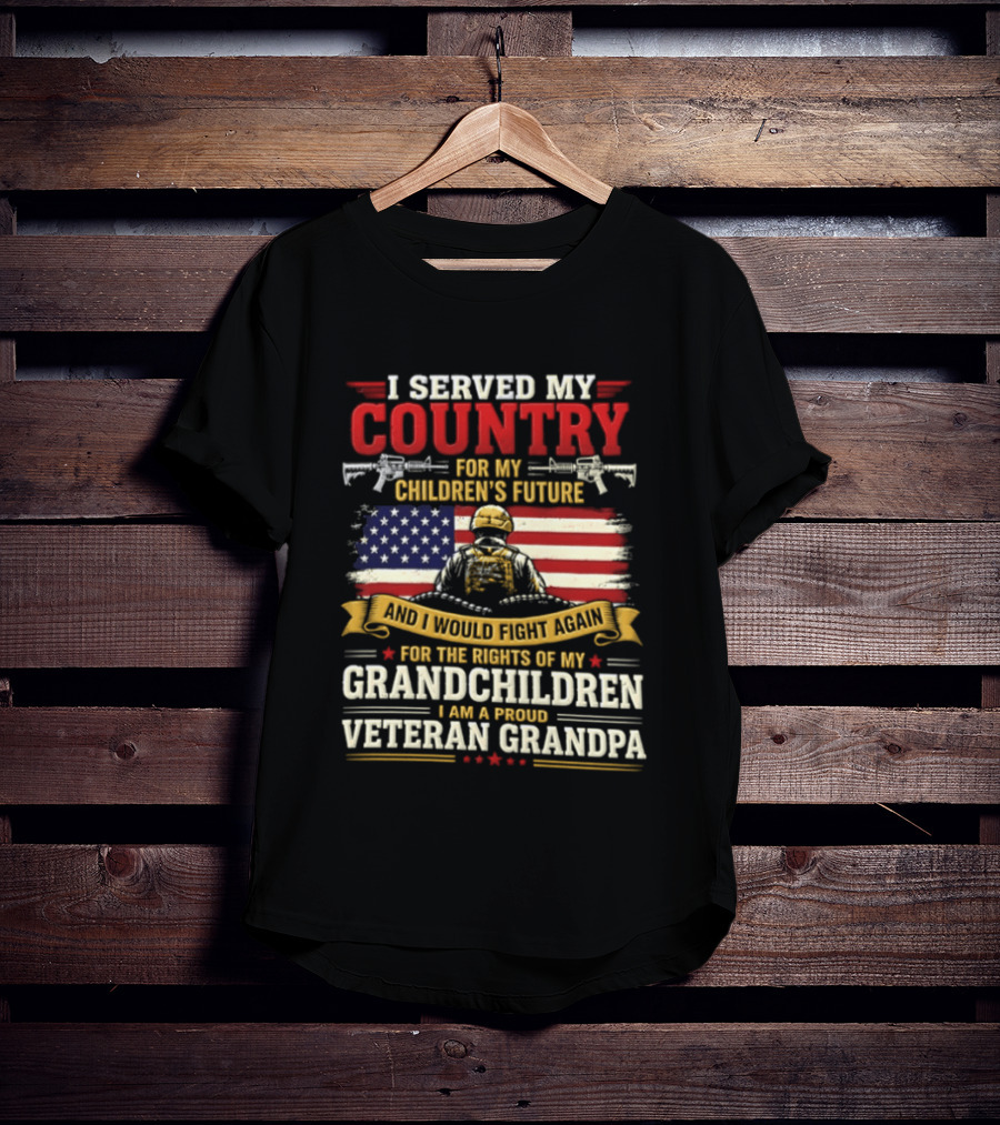 I Served My Country For Children's Future Veteran Grandpa Patriotic US Flag T-Shirt