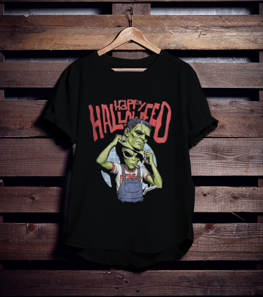 Happy Halloween Julian Green Alien Frankenstein Smoking Cigarette T-Shirt