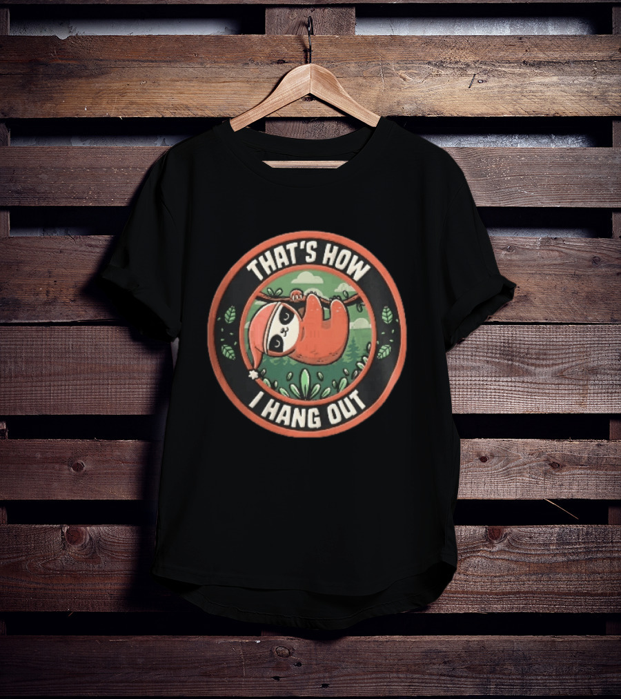 That's How I Hang Out Sloth Wearing Nightcap Hanging On Tree Branch Circular T-Shirt