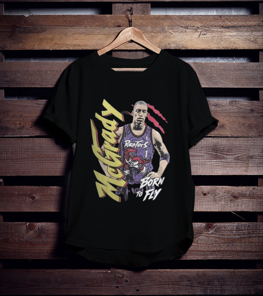 McGrady Raptors Born To Fly Distressed Red Claw Marks Grunge T-Shirt