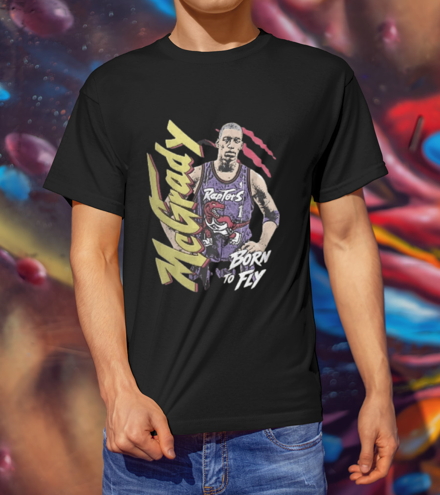 McGrady Raptors Born To Fly Distressed Red Claw Marks Grunge T-Shirt